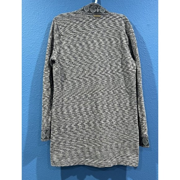 Tigerlily Australia Brand Open Knit Gray Cardigan Paisley Accents Medium Pockets - Picture 4 of 16